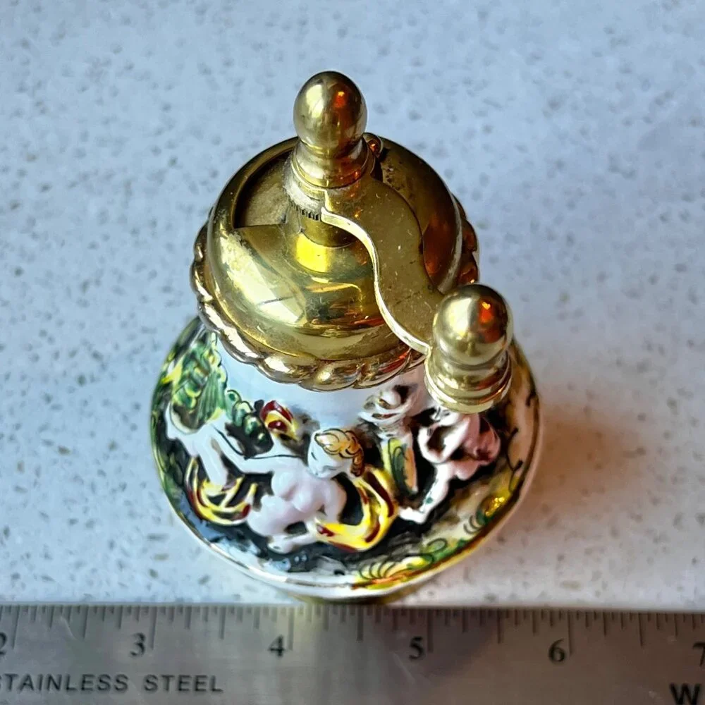 Capodimonte Ceramic & Brass Salt Shaker & Pepper Mill